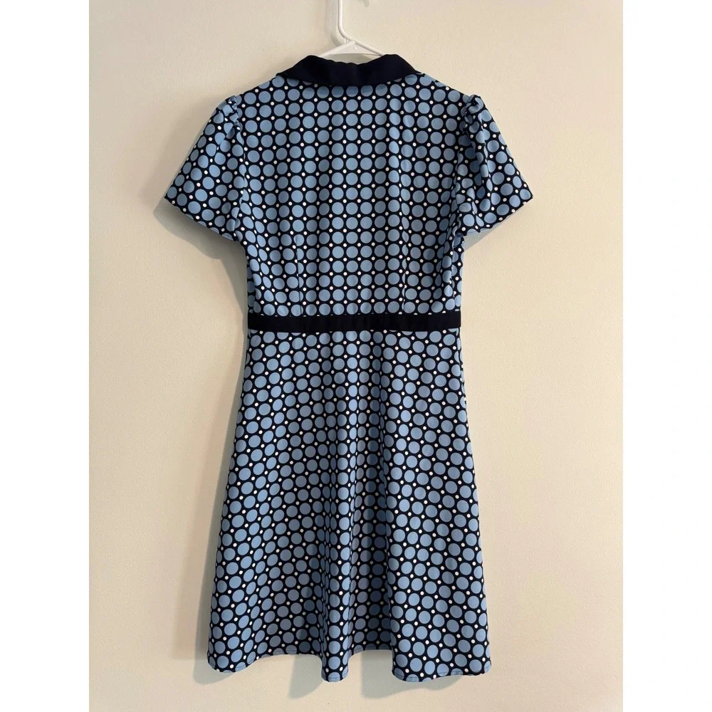 Southern Draper James Polka Dot Dress Womens 4 Blue Button Front Puff Sleeve - Picture 4 of 4